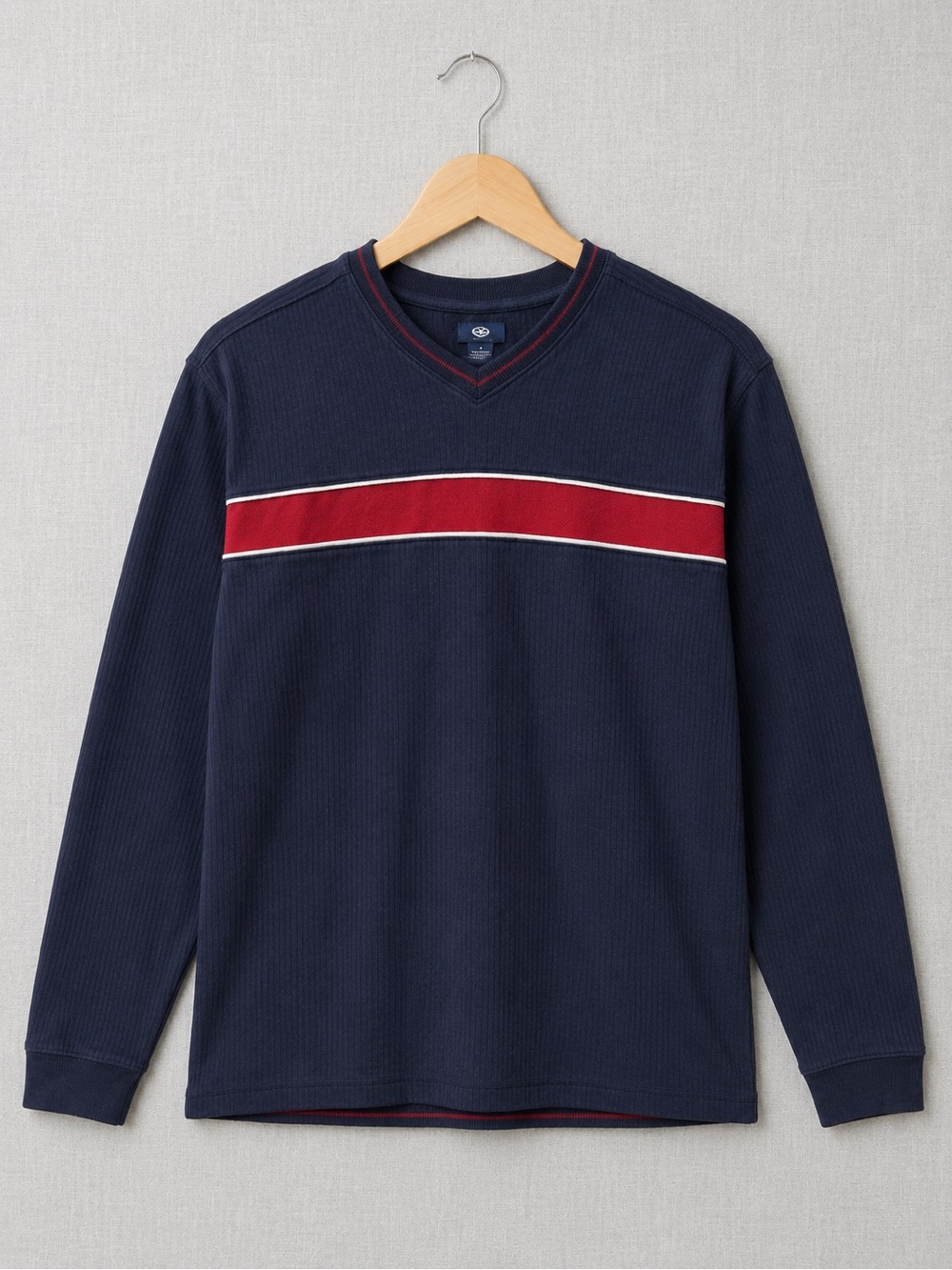 Cherokee Navy V-Neck Sweater with Red Stripe